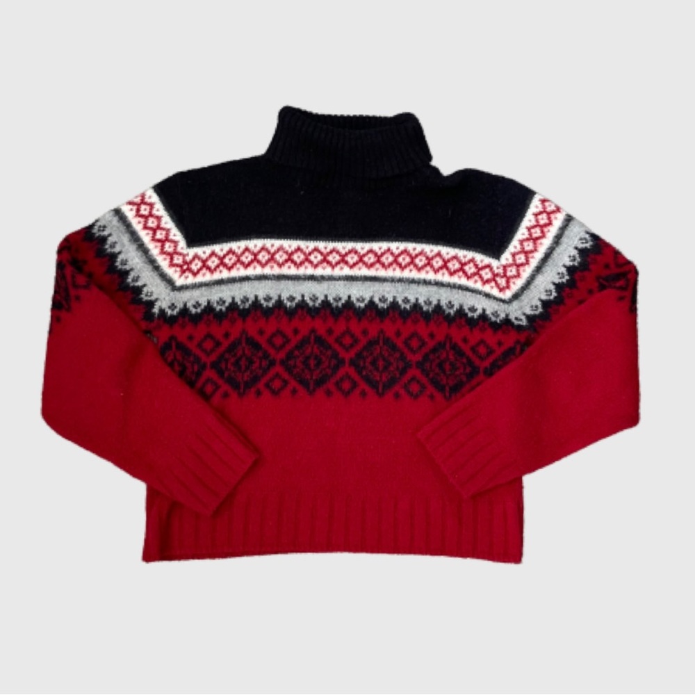 knit red and black fair isle sweater